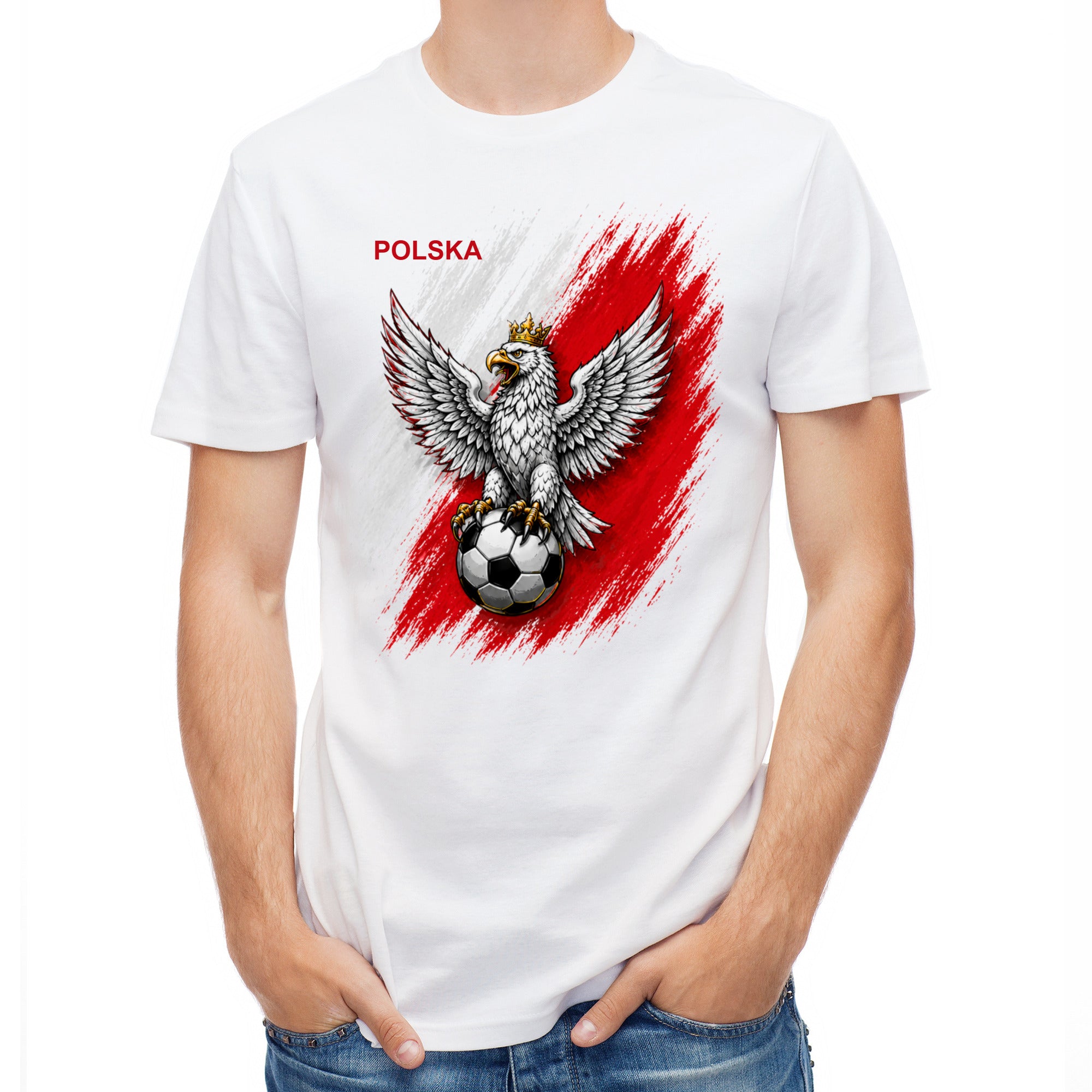 Koszulka męska piłkarska z numerem 1 Polska – własny tekst przód i tył