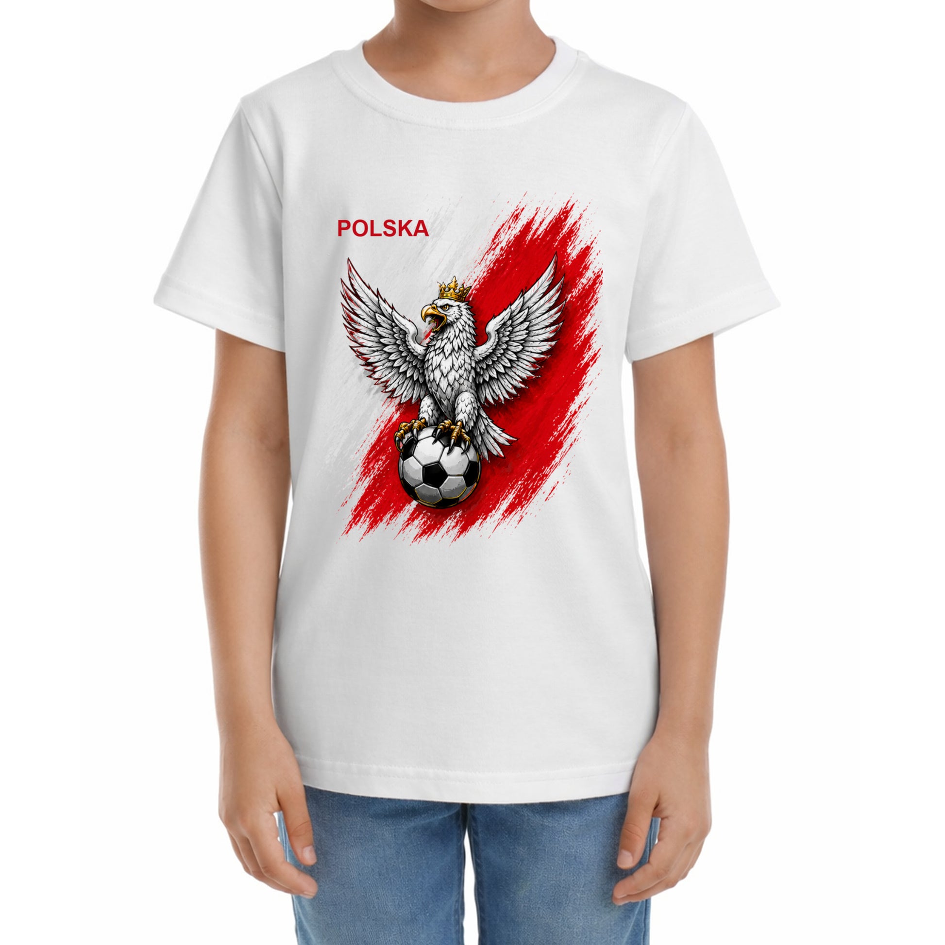 Koszulka dziecięca piłkarska z numerem 13 Polska – własny tekst przód i tył