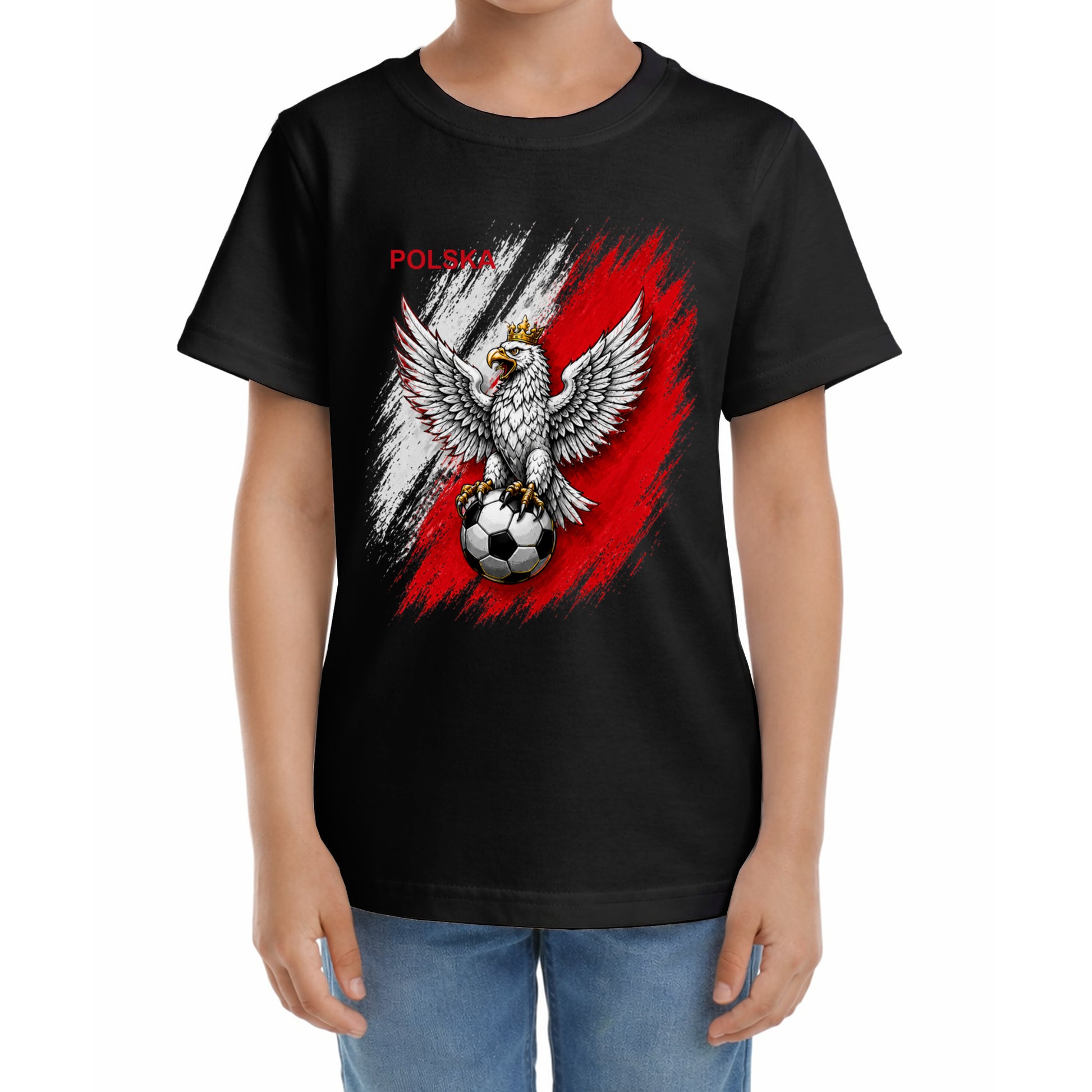 Koszulka dziecięca piłkarska z numerem 13 Polska – własny tekst przód i tył