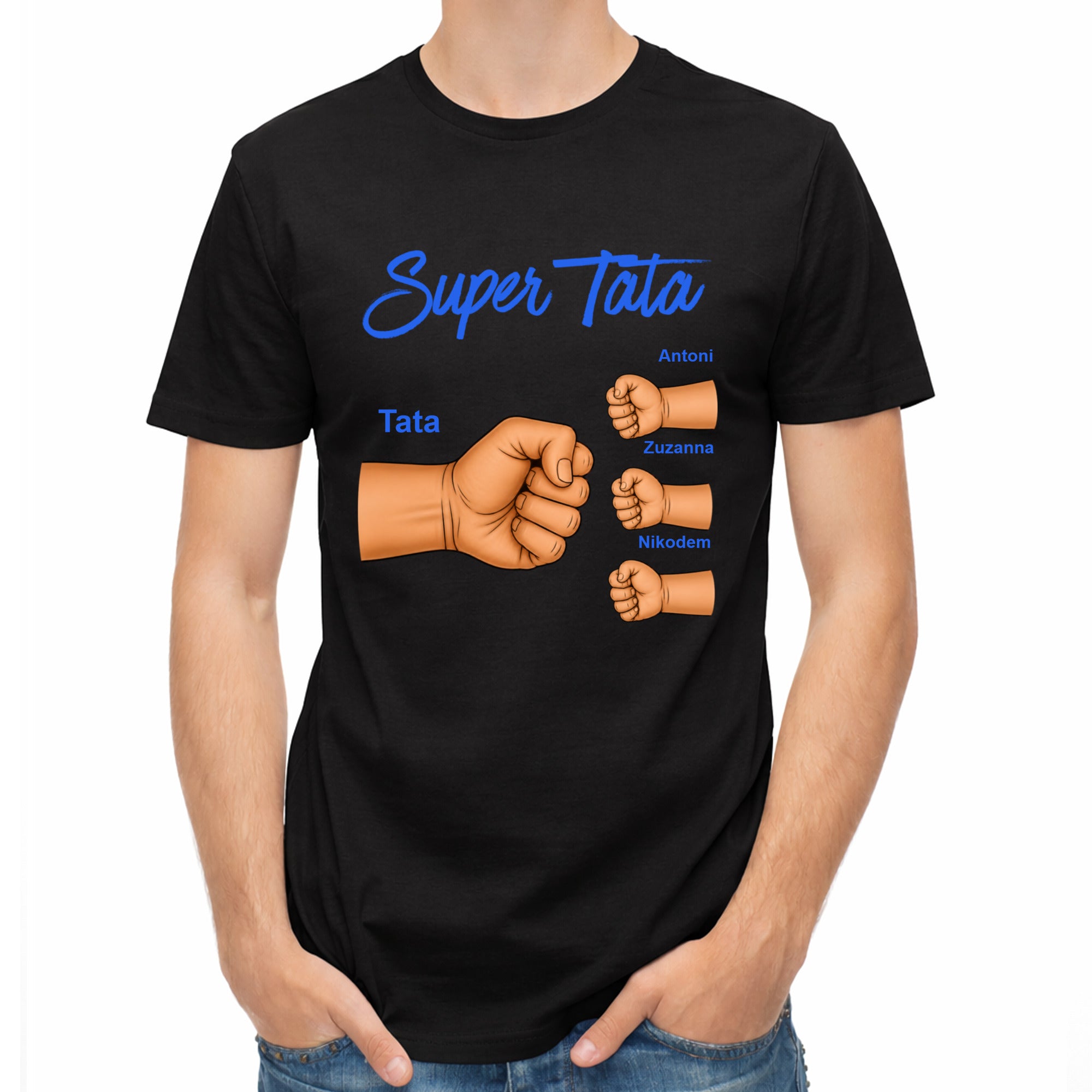 Koszulka personalizowana na Dzień Taty z imionami trójki dzieci