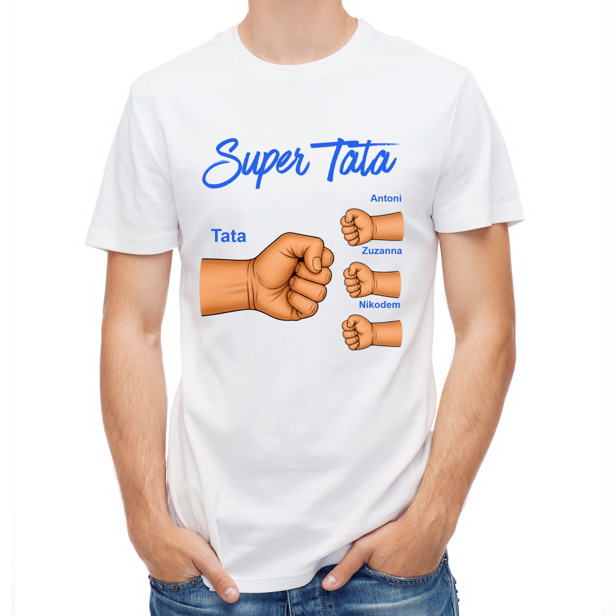 Koszulka personalizowana na Dzień Taty z imionami trójki dzieci