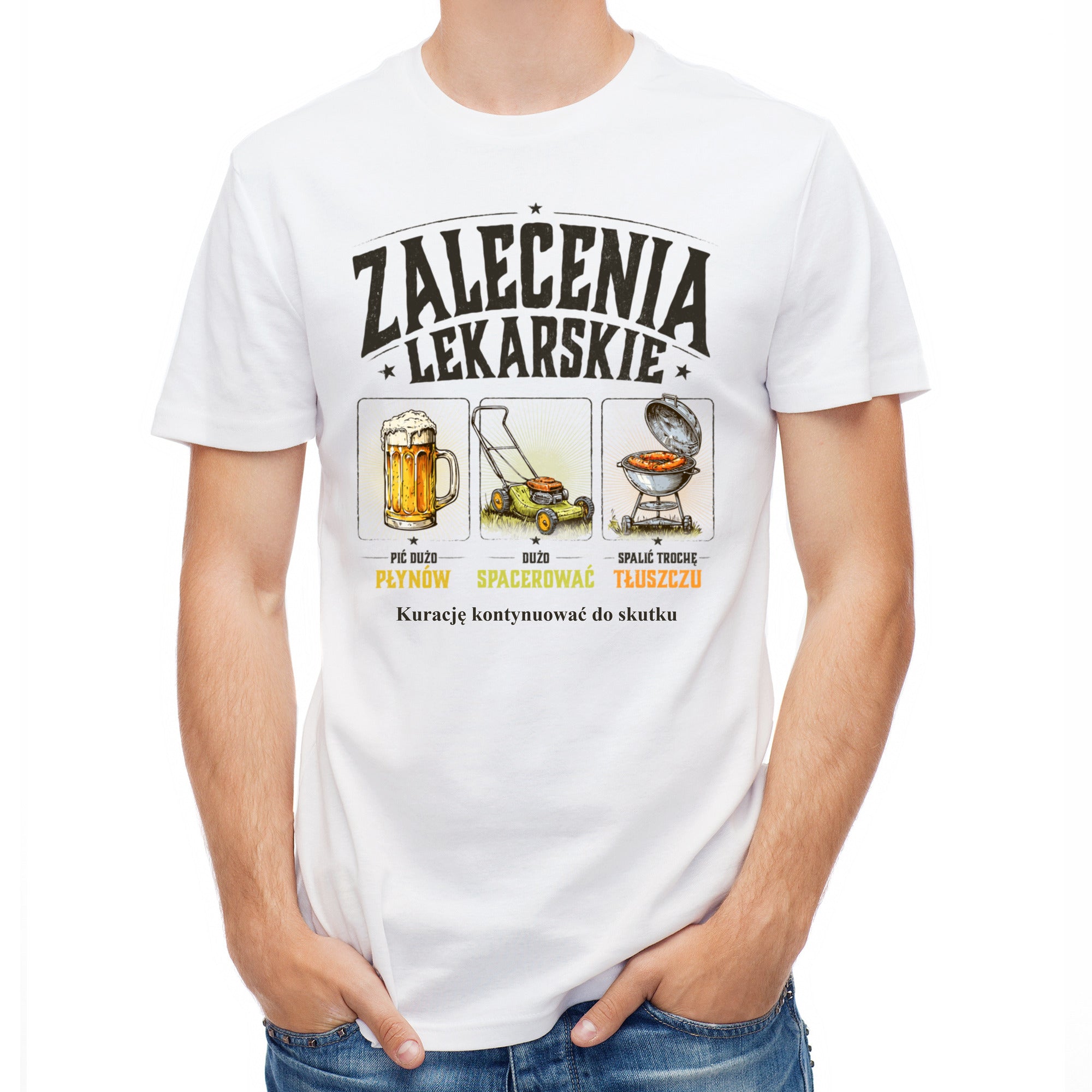 Koszulka męska biała dla piwosza z nadrukiem Zalecenia Lekarskie