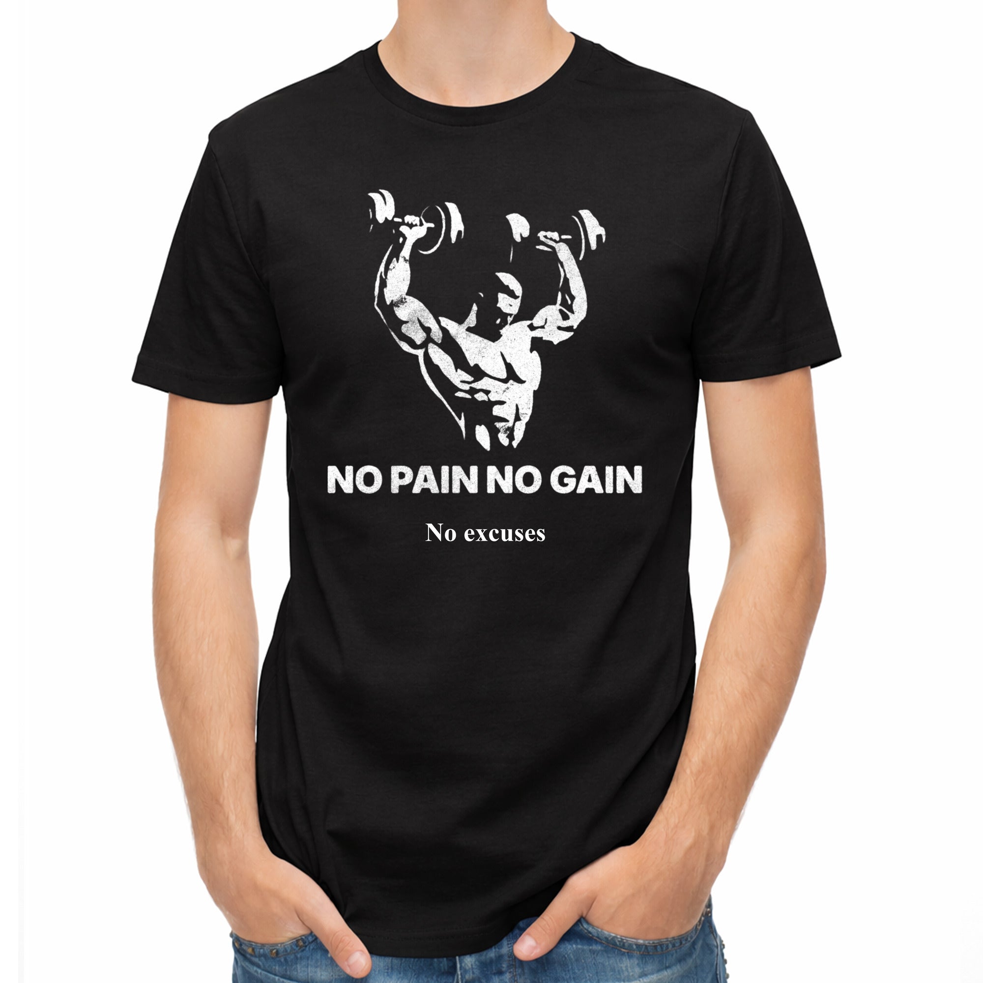Koszulka męska czarna na siłownię z nadrukiem No Pain No Gain