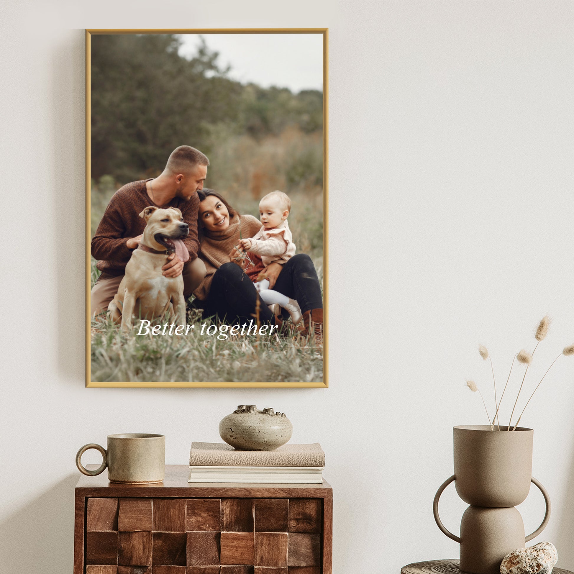 Plakat w ramie ze zdjęcia z napisem
