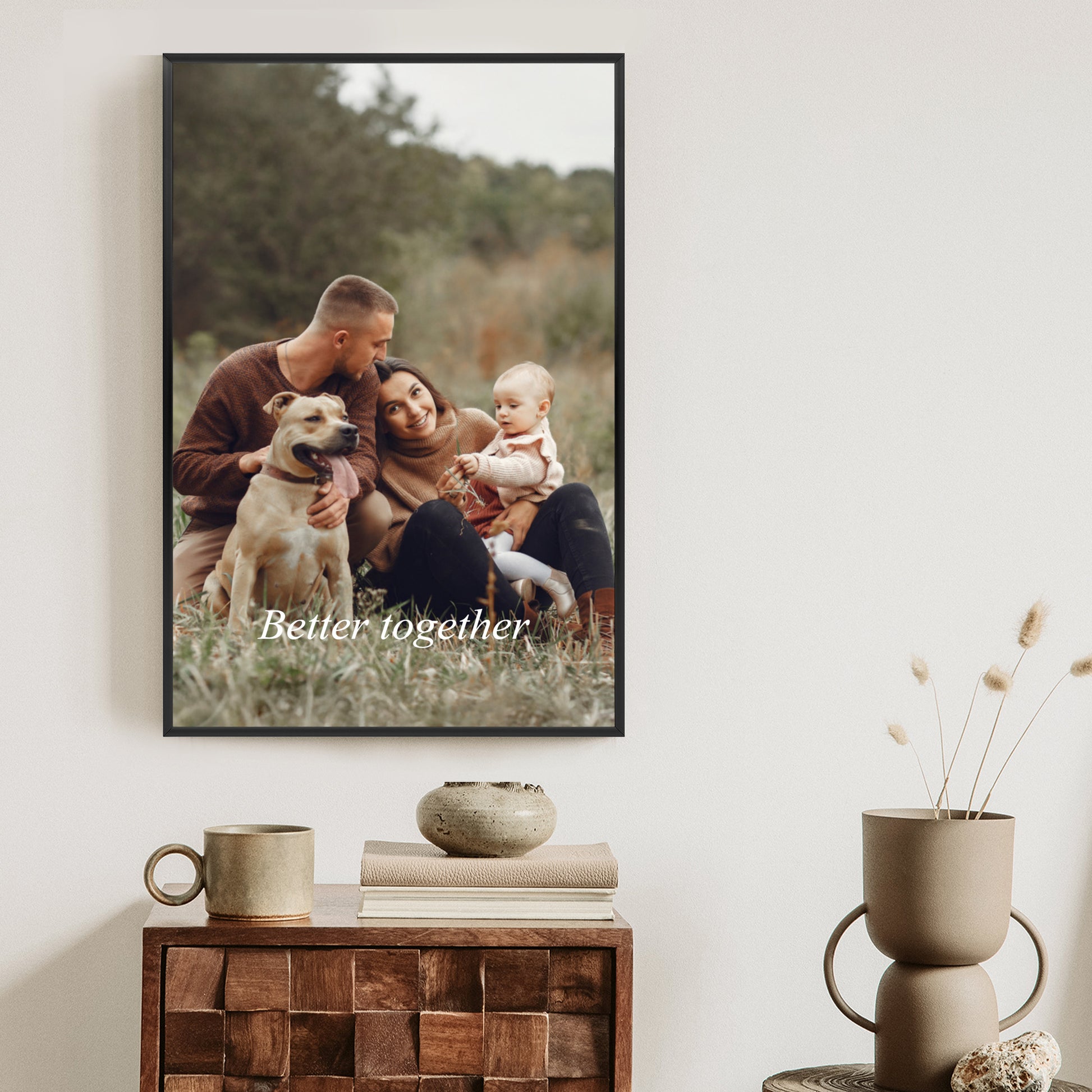 Plakat w ramie ze zdjęcia z napisem