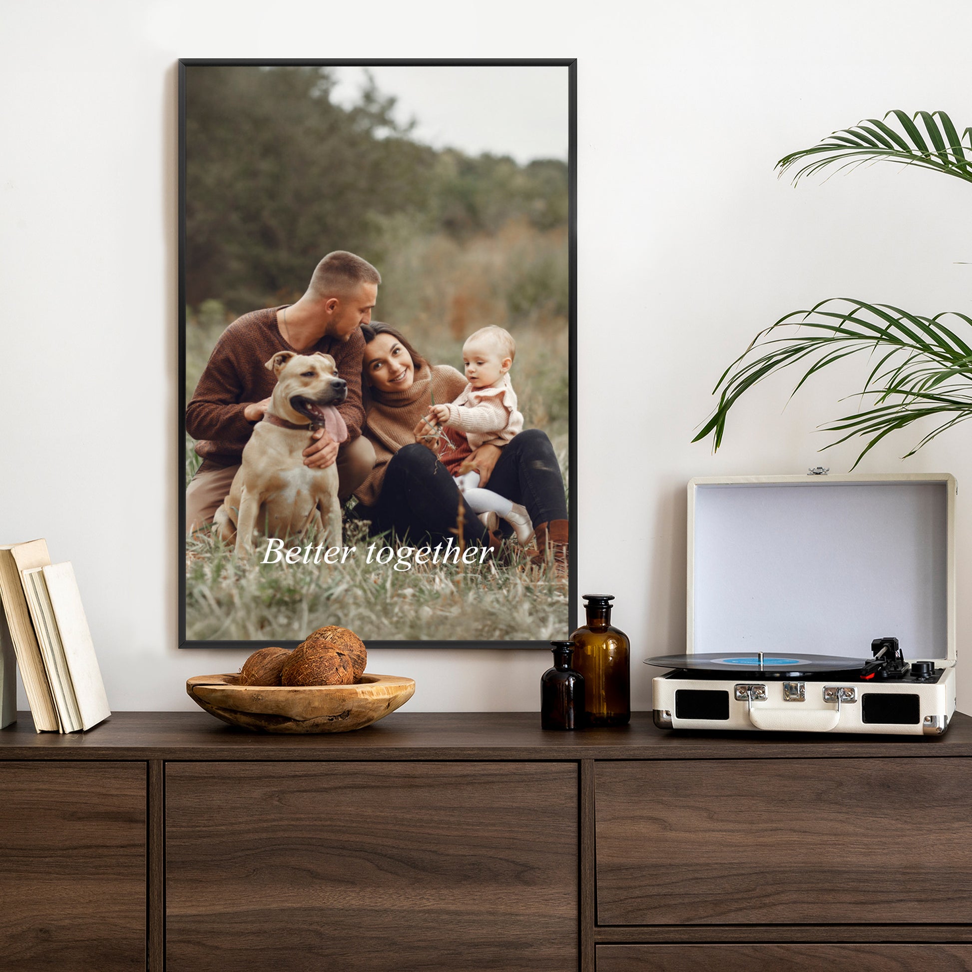Plakat w ramie ze zdjęcia z napisem