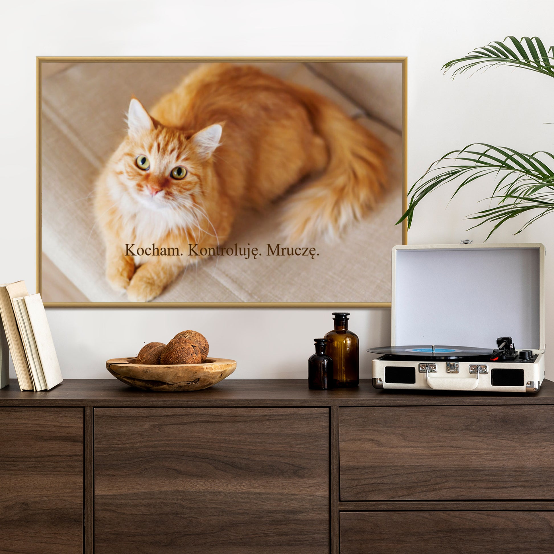 Plakat w ramie poziomy ze zdjęcia pupila z napisem