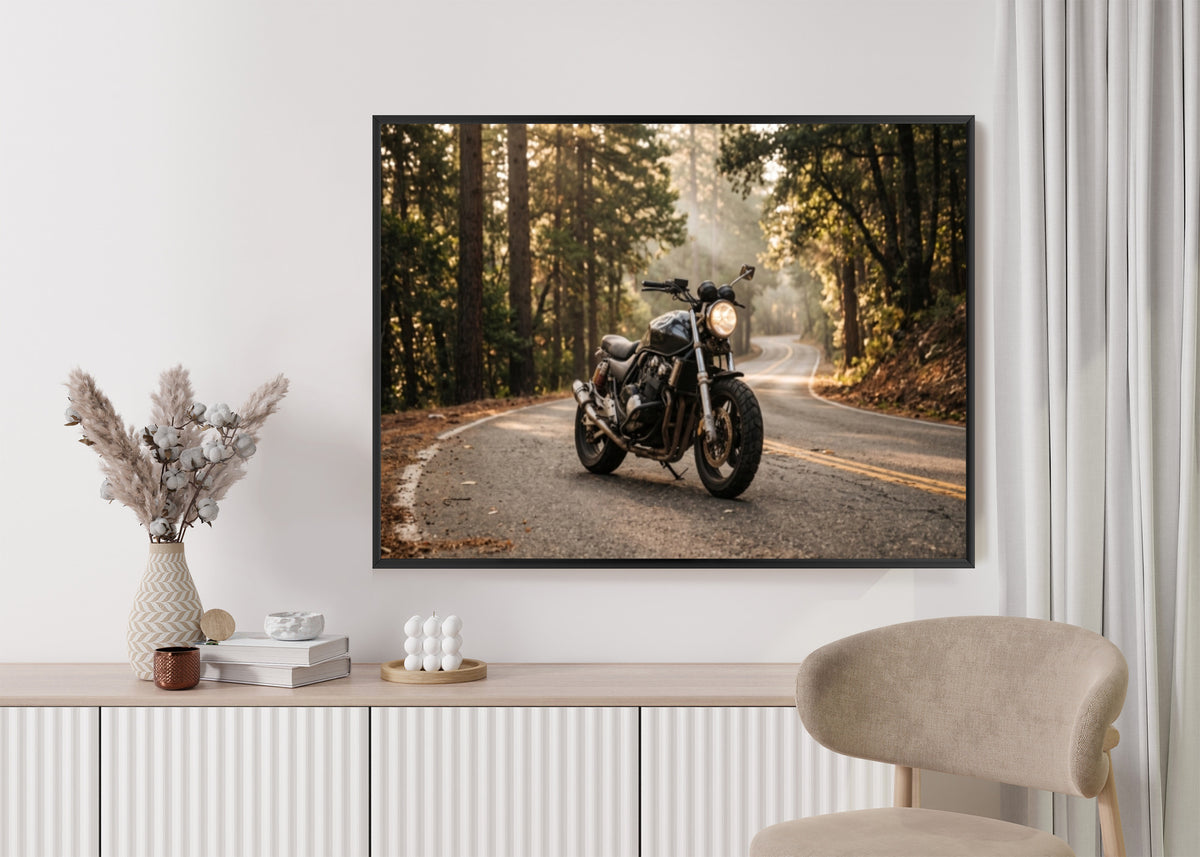 Plakat w ramie poziomy z motocyklem z efektem artystycznym