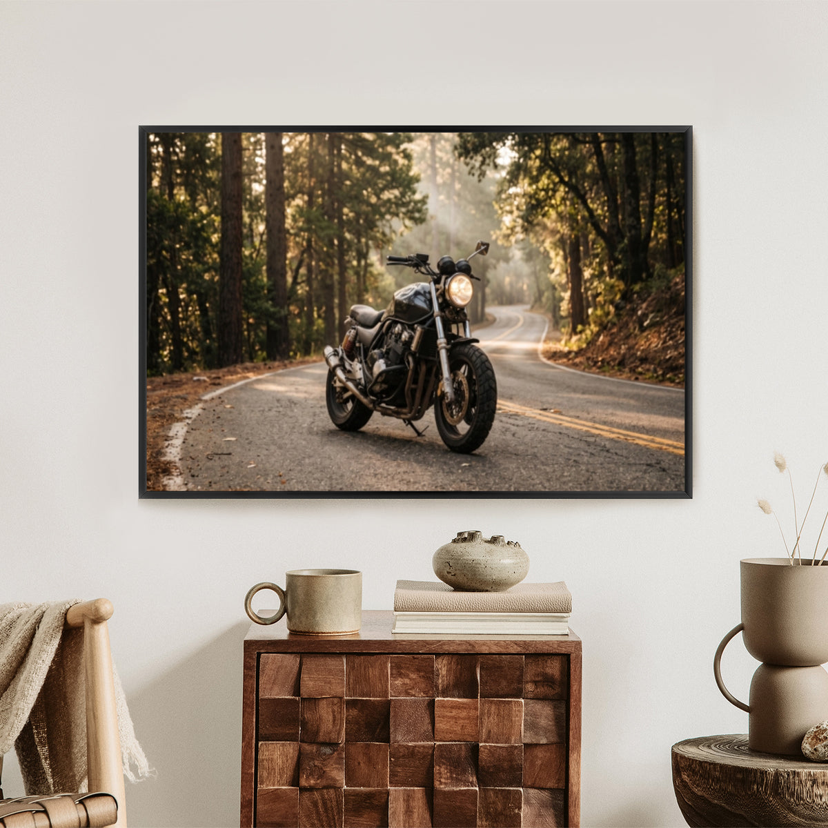 Plakat w ramie poziomy z motocyklem z efektem artystycznym