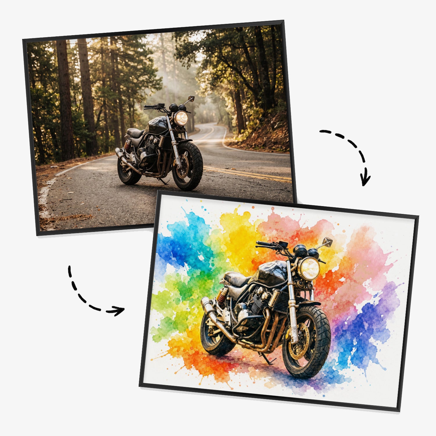 Plakat w ramie poziomy z motocyklem z efektem artystycznym