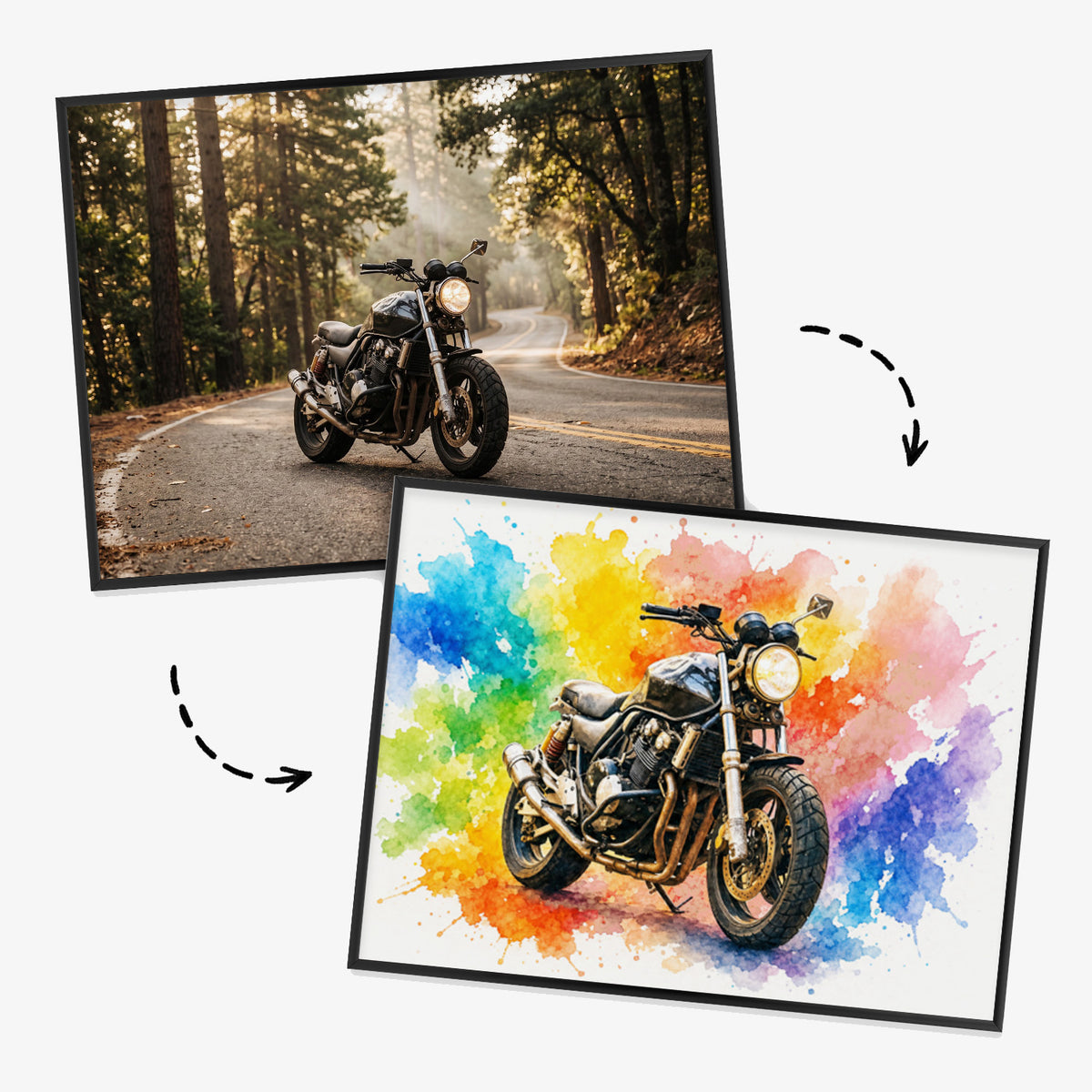 Plakat w ramie poziomy z motocyklem z efektem artystycznym