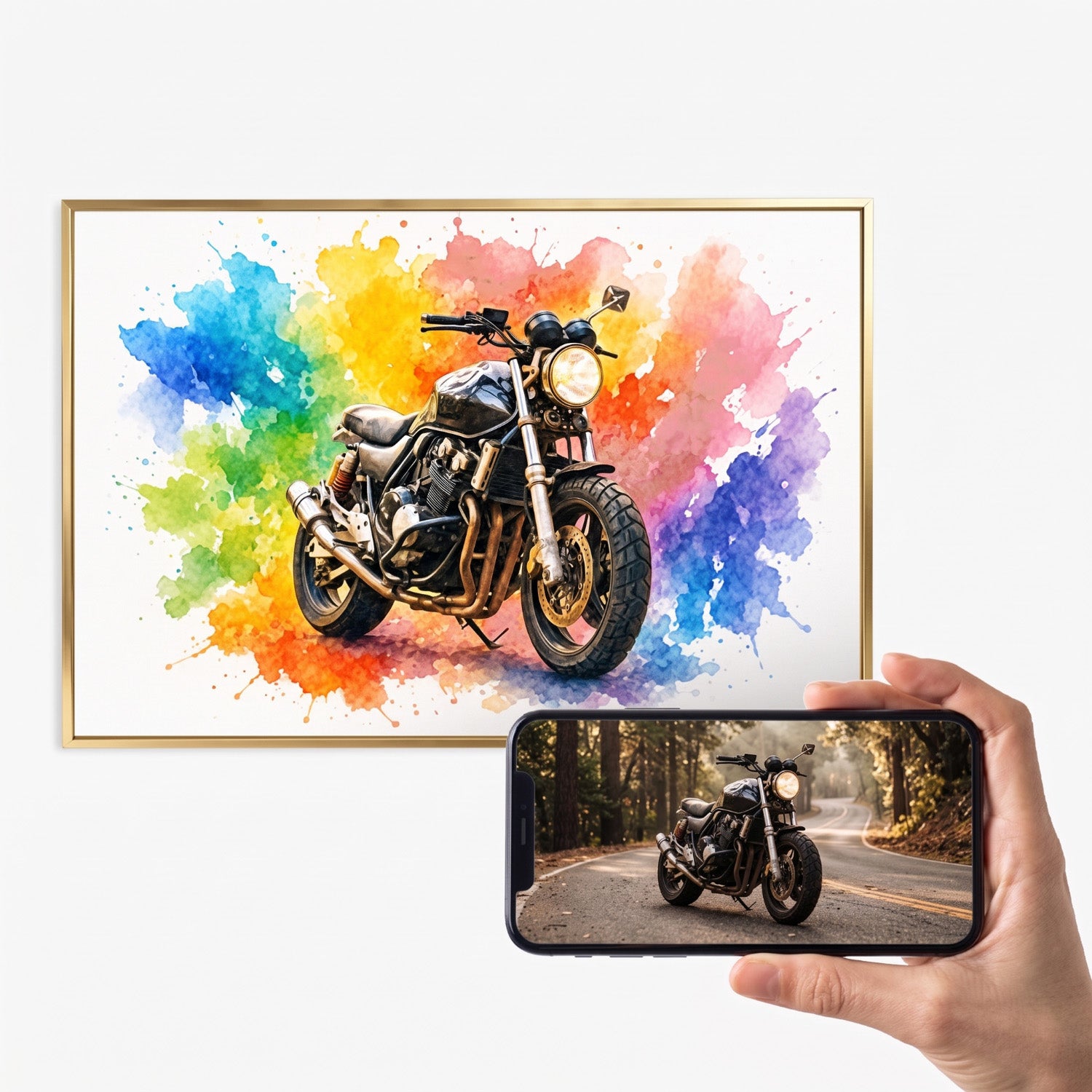 Plakat w ramie poziomy z motocyklem z efektem artystycznym